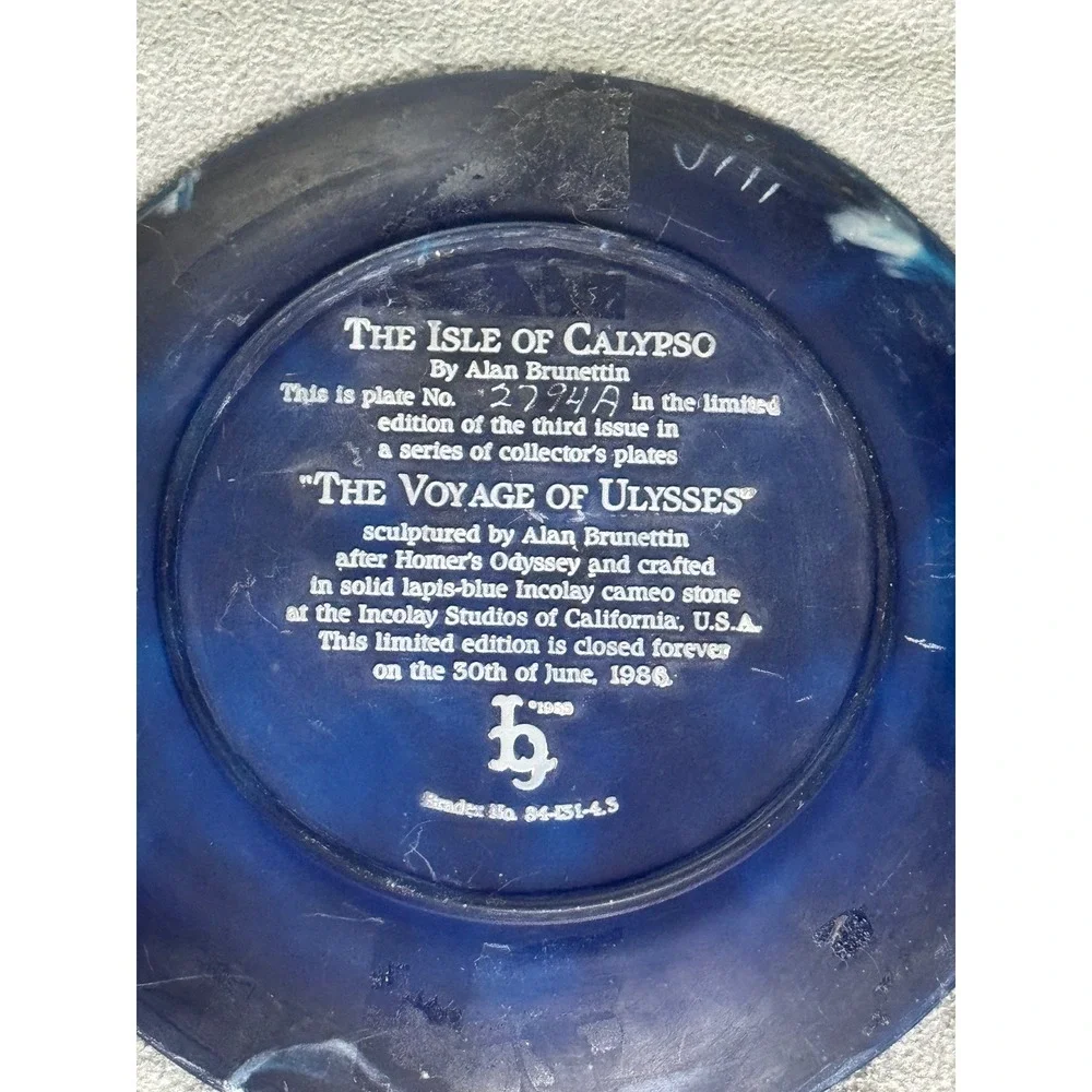Incolay Studios Voyage of Ulysses Lapis Blue Cameo Plates Set of 2 Brunettin